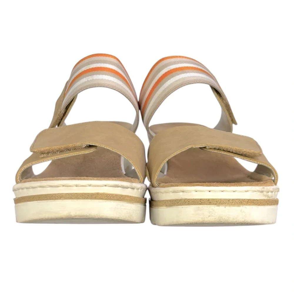 Rieker Rose Tan Velcro Strap Wedge Sandals Size 42